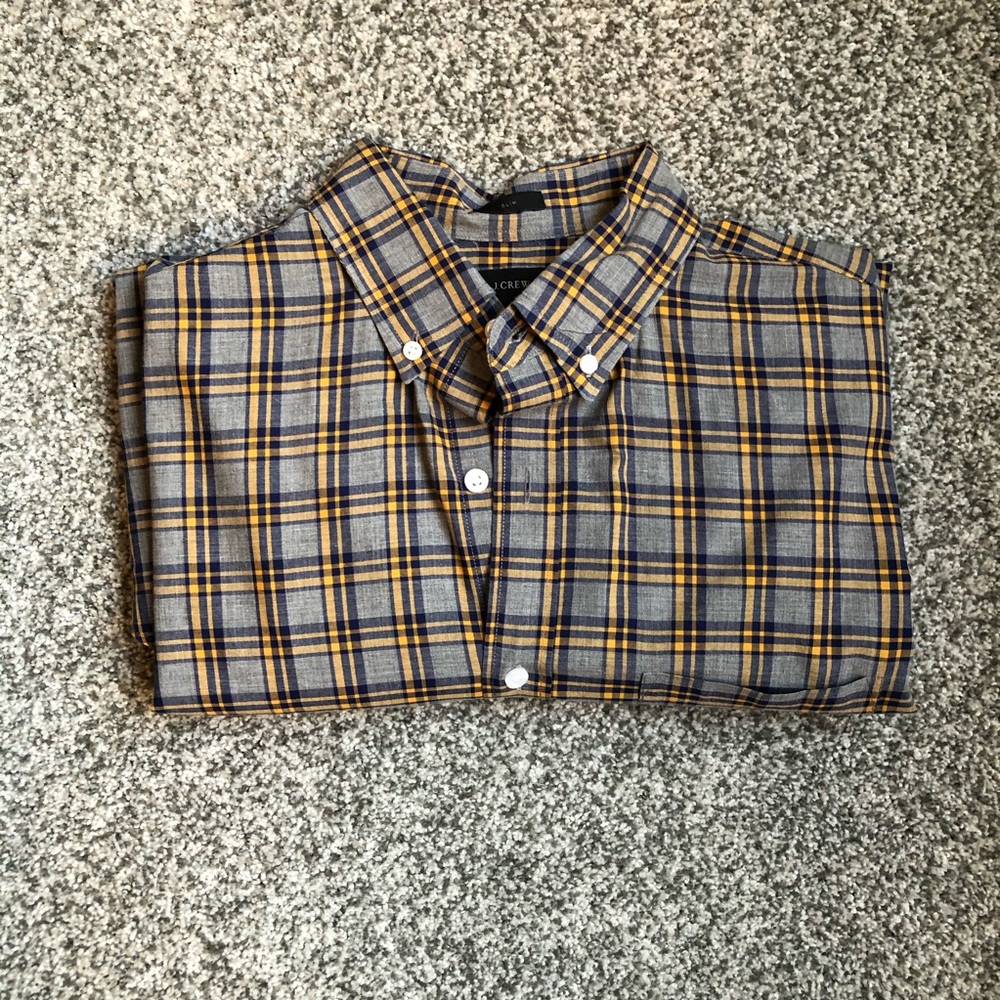J Crew gray/yellow plaid button down shirt